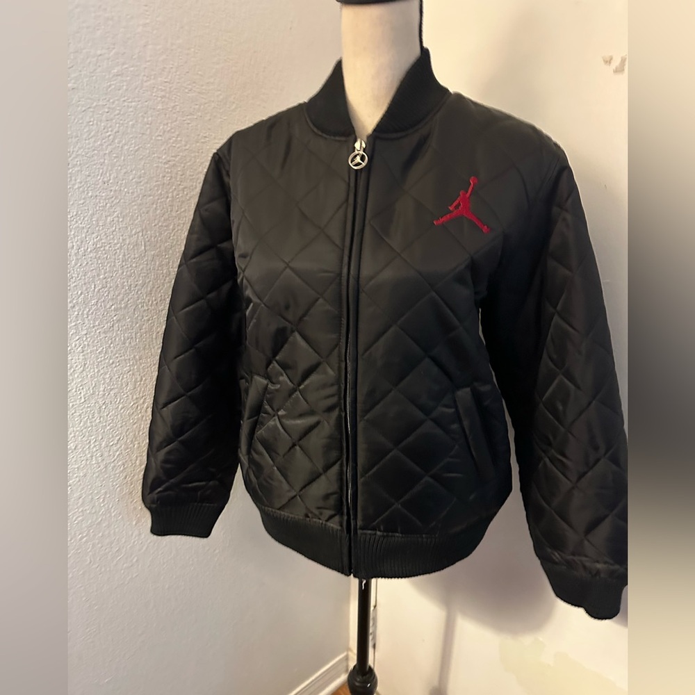 Jordan Black Quilted Bomber Jacket with Red Jumpman